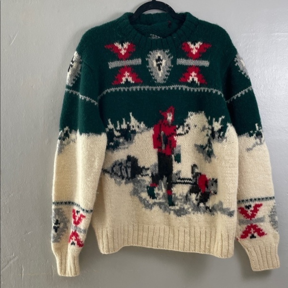 90s Vintage Polo Ralph Lauren Dog Sled Landscape Native Knit Sweater